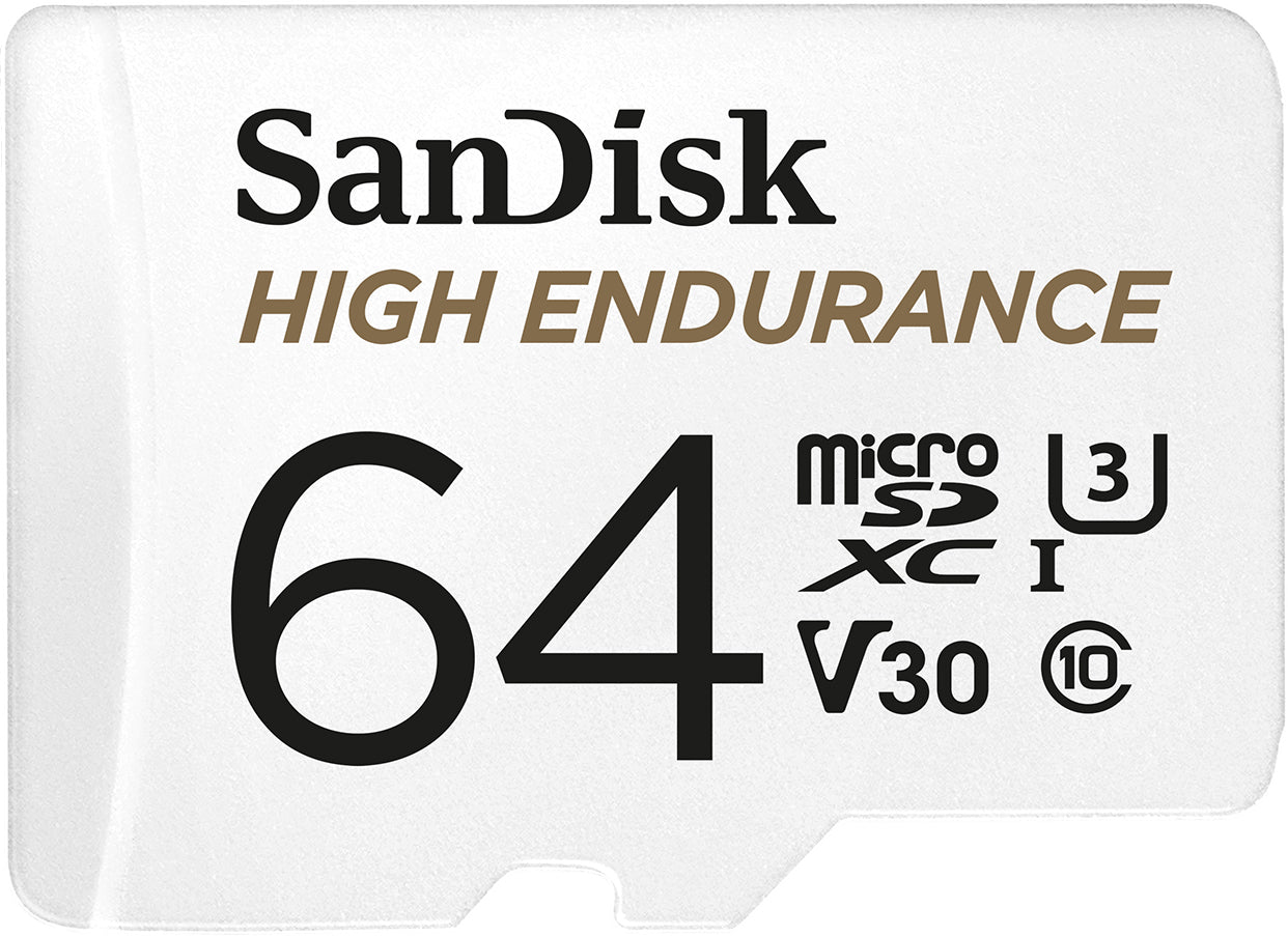 SanDisk High Endurance microSDXC hukommelseskort, 64Gb, Klasse 10 / UHS-1 U3, med adapter SDSQQNR-064G-GN6IA