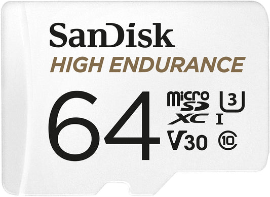 SanDisk High Endurance microSDXC hukommelseskort, 64Gb, Klasse 10 / UHS-1 U3, med adapter SDSQQNR-064G-GN6IA