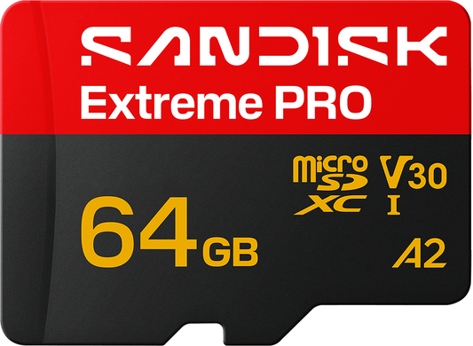 SanDisk Extreme Pro A2 microSDXC hukommelseskort, 64Gb, Klasse 10 / UHS-1 U3, med adapter SDSQXCU-064G-GS6MA