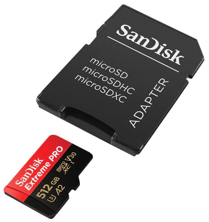 Hukommelseskort microSDXC SanDisk Extreme Pro, 512Gb, Klasse 10 / UHS-1 U3, Med Adapter SDSQXCD-512G-GN6MA