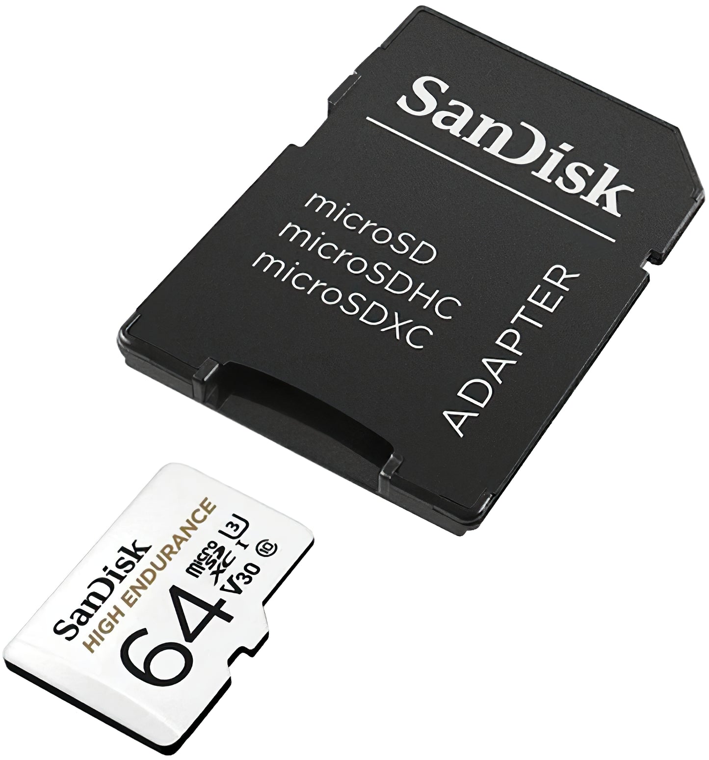 SanDisk High Endurance microSDXC hukommelseskort, 64Gb, Klasse 10 / UHS-1 U3, med adapter SDSQQNR-064G-GN6IA