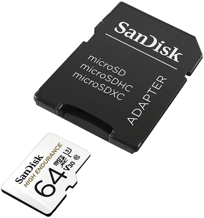 SanDisk High Endurance microSDXC hukommelseskort, 64Gb, Klasse 10 / UHS-1 U3, med adapter SDSQQNR-064G-GN6IA