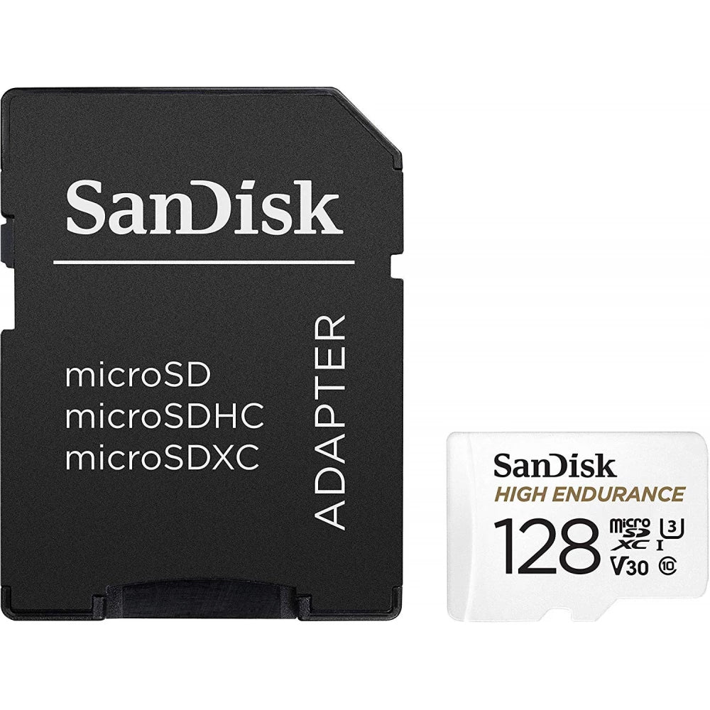 SanDisk High Endurance microSDXC hukommelseskort, 128Gb, Klasse 10 / UHS-1 U3, med adapter SDSQQNR-128G-GN6IA