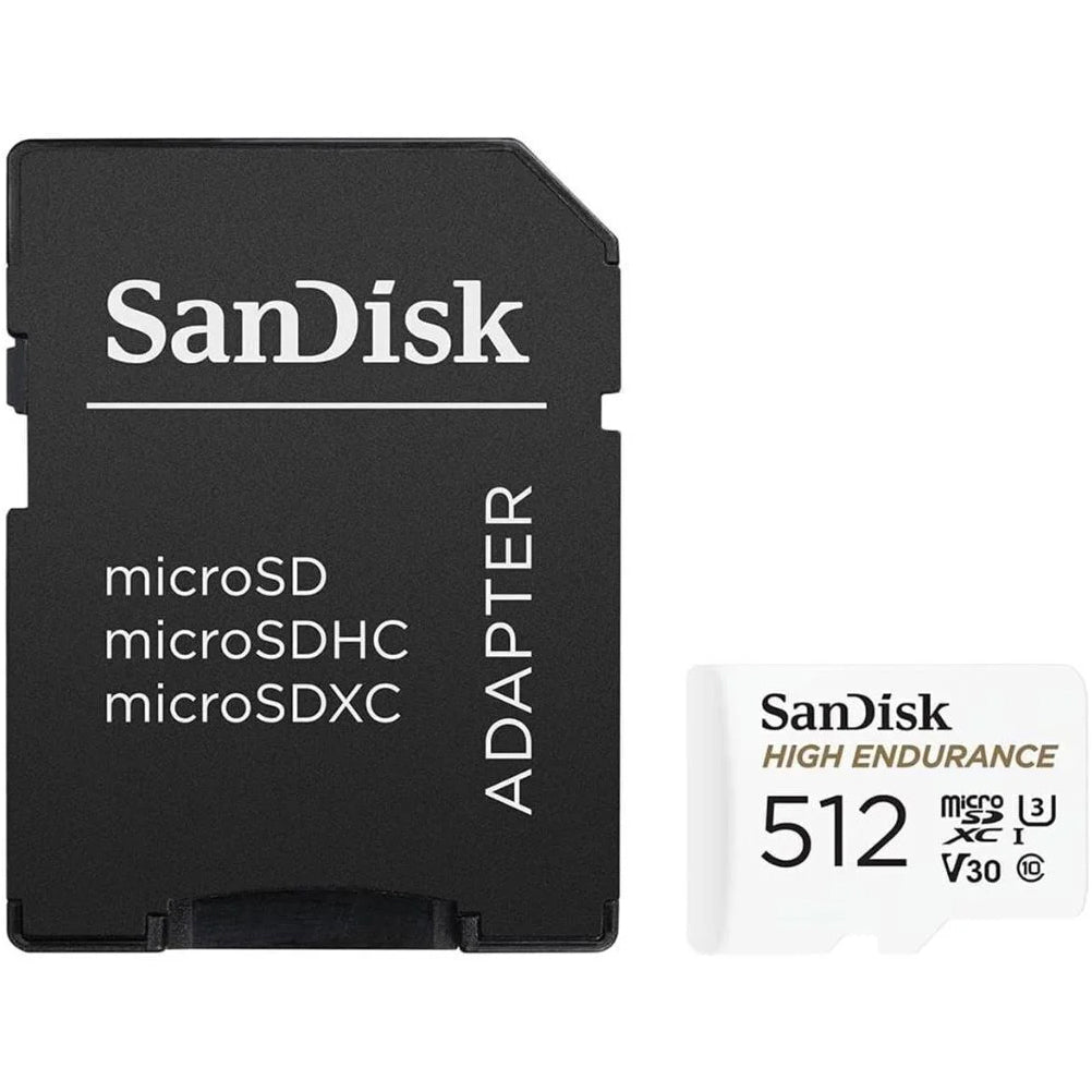 SanDisk High Endurance microSDXC hukommelseskort, 512Gb, Klasse 10 / UHS-1 U3, med adapter SDSQQNR-512G-GN6IA