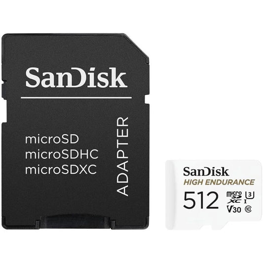 SanDisk High Endurance microSDXC hukommelseskort, 512Gb, Klasse 10 / UHS-1 U3, med adapter SDSQQNR-512G-GN6IA