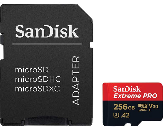 Hukommelseskort microSDXC SanDisk Extreme Pro, 256Gb, Klasse 10 / UHS-1 U3, Med Adapter SDSQXCD-256G-GN6MA