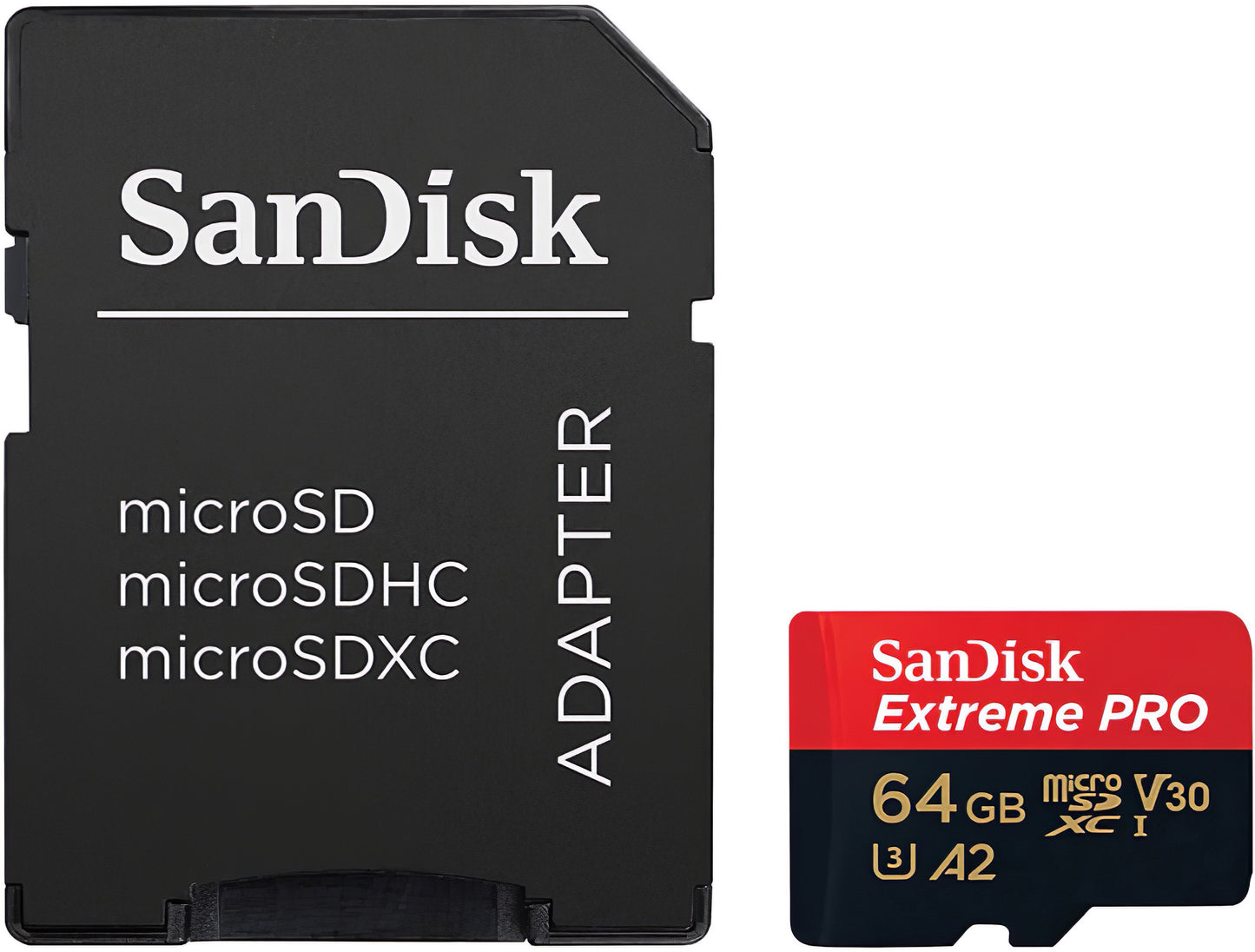 Hukommelseskort microSDXC SanDisk Extreme Pro, 64Gb, Klasse 10 / UHS-1 U3, Med Adapter SDSQXCU-064G-GN6MA