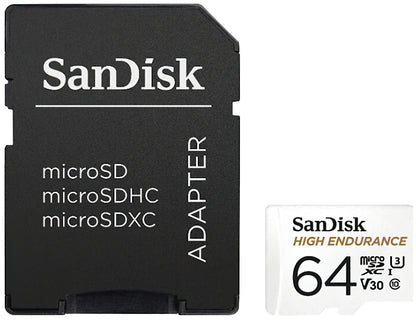 SanDisk High Endurance microSDXC hukommelseskort, 64Gb, Klasse 10 / UHS-1 U3, med adapter SDSQQNR-064G-GN6IA