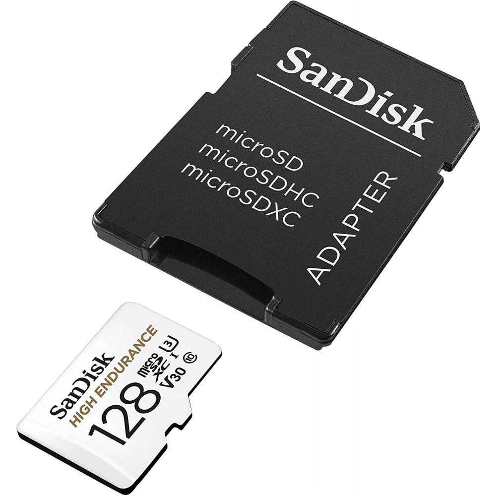 SanDisk High Endurance microSDXC hukommelseskort, 128Gb, Klasse 10 / UHS-1 U3, med adapter SDSQQNR-128G-GN6IA