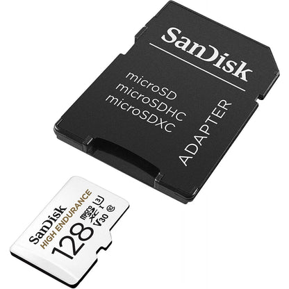 SanDisk High Endurance microSDXC hukommelseskort, 128Gb, Klasse 10 / UHS-1 U3, med adapter SDSQQNR-128G-GN6IA