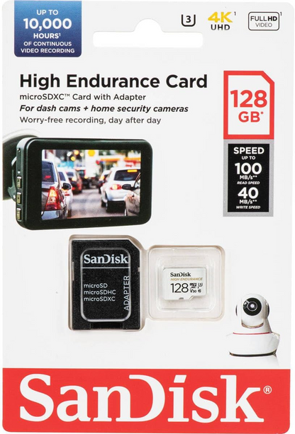 SanDisk High Endurance microSDXC hukommelseskort, 128Gb, Klasse 10 / UHS-1 U3, med adapter SDSQQNR-128G-GN6IA