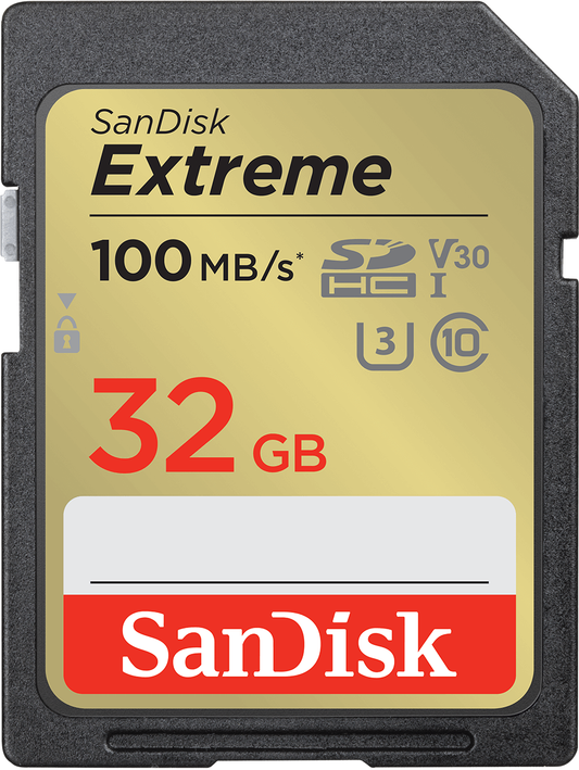 SanDisk Extreme SDHC-hukommelseskort, 32GB, Klasse 10 / UHS-1 U3 SDSDXVT-032G-GNCIN