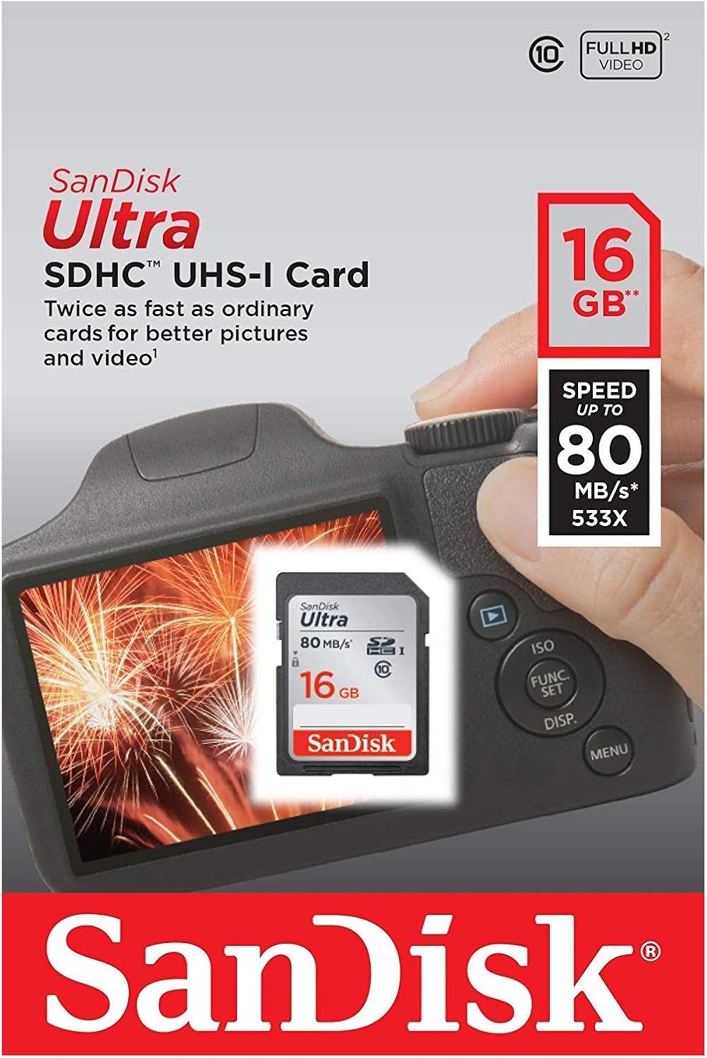 SDHC Hukommelseskort SanDisk Ultra, 16Gb, Klasse 10 SDSDUNC-016G-GN6IN