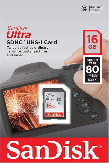 SDHC Hukommelseskort SanDisk Ultra, 16Gb, Klasse 10 SDSDUNC-016G-GN6IN