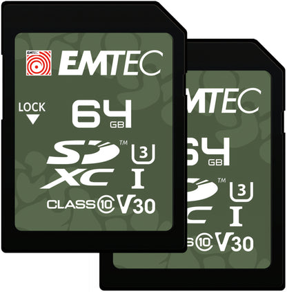 SDXC Hukommelseskort Emtec Rugged Outdoor, 64Gb, Klasse 10 / UHS-1 U3, Sæt med 2 stk. ECMSD64GXCU3ORP