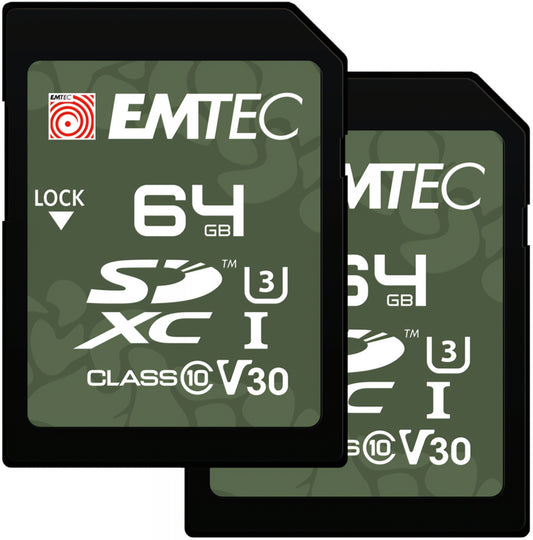 SDXC Hukommelseskort Emtec Rugged Outdoor, 64Gb, Klasse 10 / UHS-1 U3, Sæt med 2 stk. ECMSD64GXCU3ORP