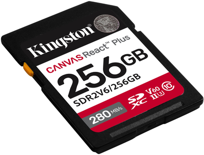 SDXC-hukommelseskort Kingston Canvas React Plus, 256Gb, Klasse 10 / UHS-2 U3 SDR2V6/256GB