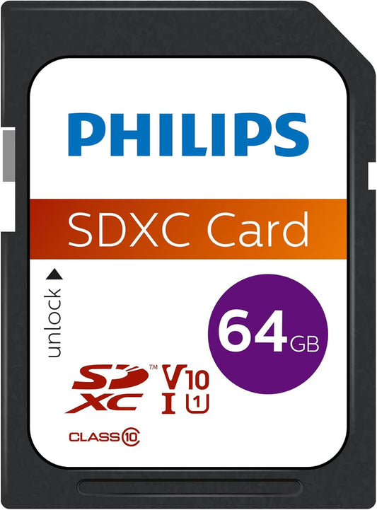 SDXC-hukommelseskort fra Philips, 64Gb, Klasse 10 / UHS-1 U1 FM64SD55B/00