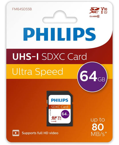 Philips SDXC Memory Card, 64Gb, Class 10 / UHS-1 U1 FM64SD55B/00