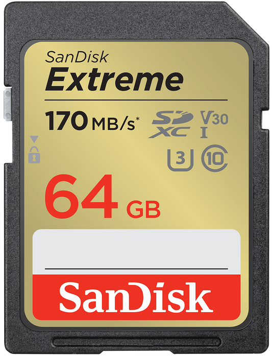 SanDisk Extreme SDXC-hukommelseskort, 64Gb, Klasse 10 / UHS-1 U3 SDSDXV2-064G-GNCIN