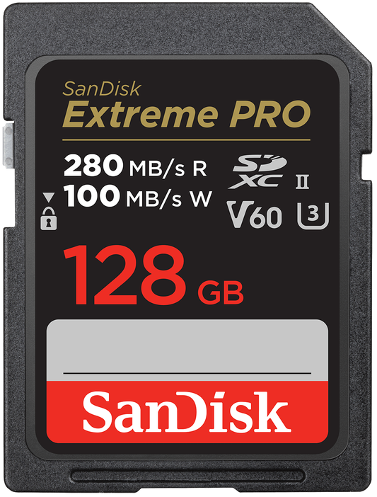 SDXC SanDisk Extreme Pro hukommelseskort, 128Gb, Klasse 10 / UHS-2 U3 SDSDXEP-128G-GN4IN