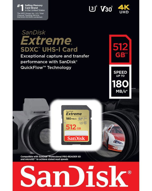 SanDisk Extreme SDXC Hukommelseskort, 512Gb, Klasse 10 / UHS-1 U3 SDSDXVV-512G-GNCIN