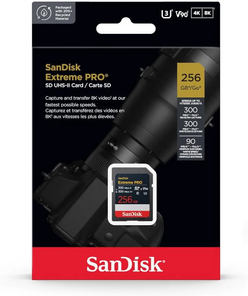SDXC SanDisk Extreme Pro hukommelseskort, 256Gb, Klasse 10 / UHS-2 U3 SDSDXDM-256G-GN4IN