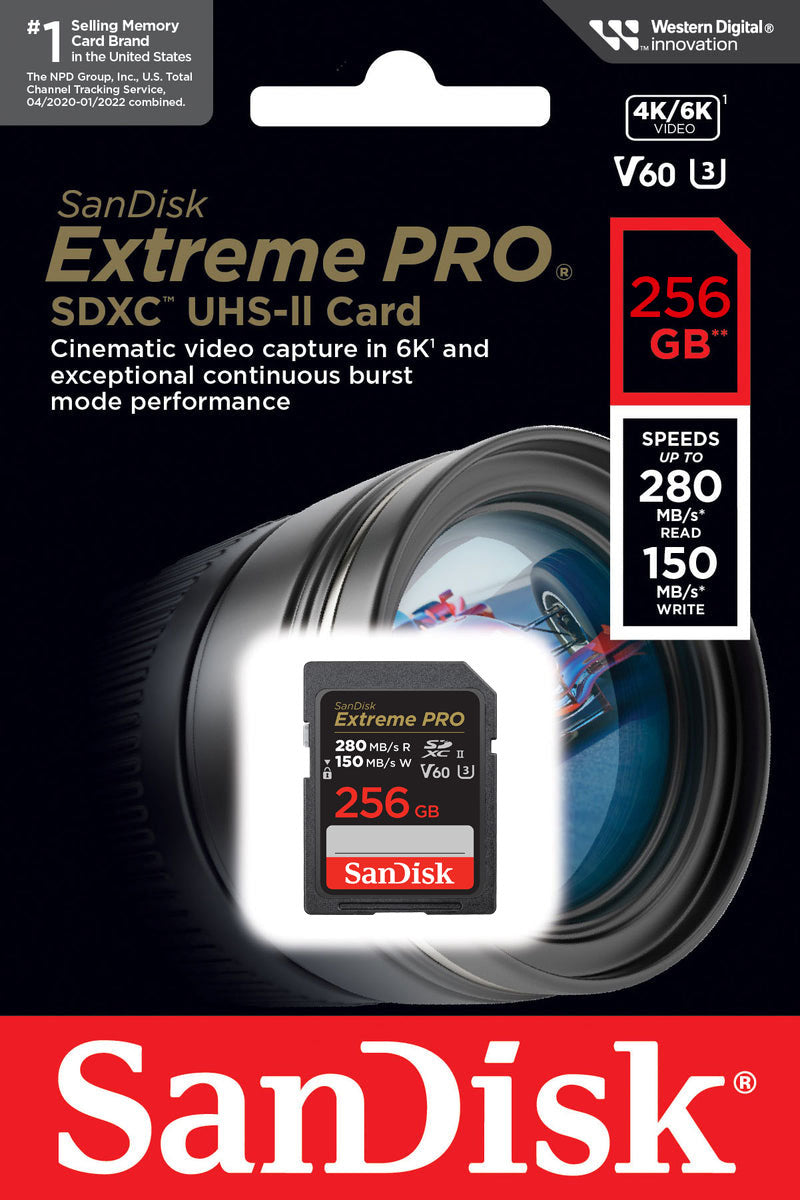 SDXC SanDisk Extreme Pro hukommelseskort, 256Gb, Klasse 10 / UHS-2 U3 SDSDXEP-256G-GN4IN