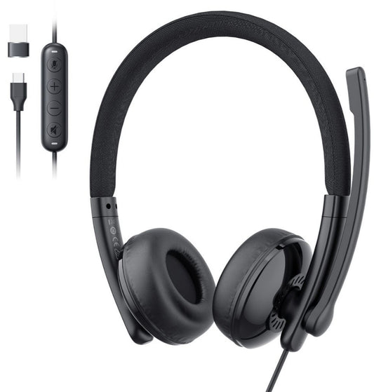 USB-C / USB-A Call Center Headset EMEET GeniusCall HS50, Sort