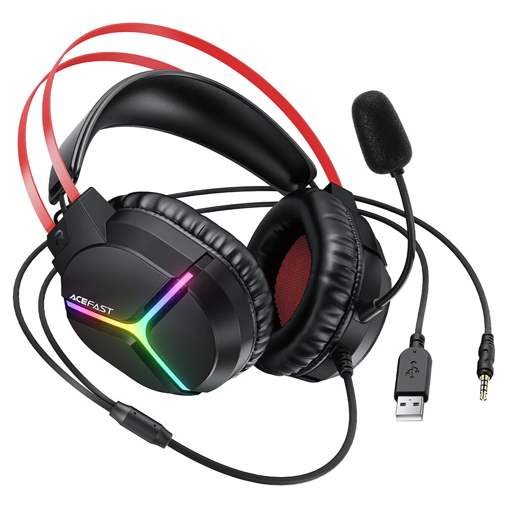Gaming Headset 3,5mm Acefast H16, RGB, 2m, Sort