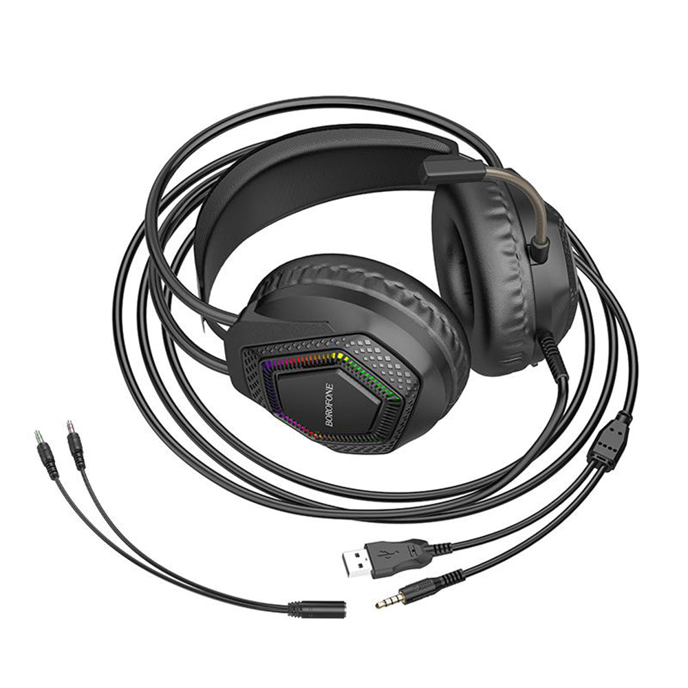Gaming Headset 3,5 mm Borofone BO105 Thunder, RGB, 2m, Sort