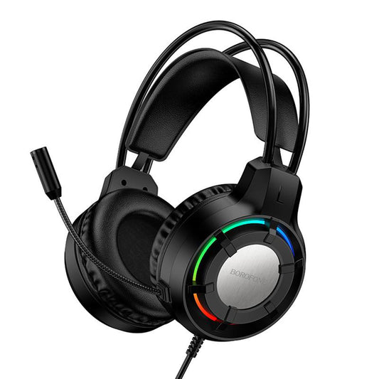 Gaming Headset 3.5mm Borofone BO112 Wave, RGB, 2m, Sort