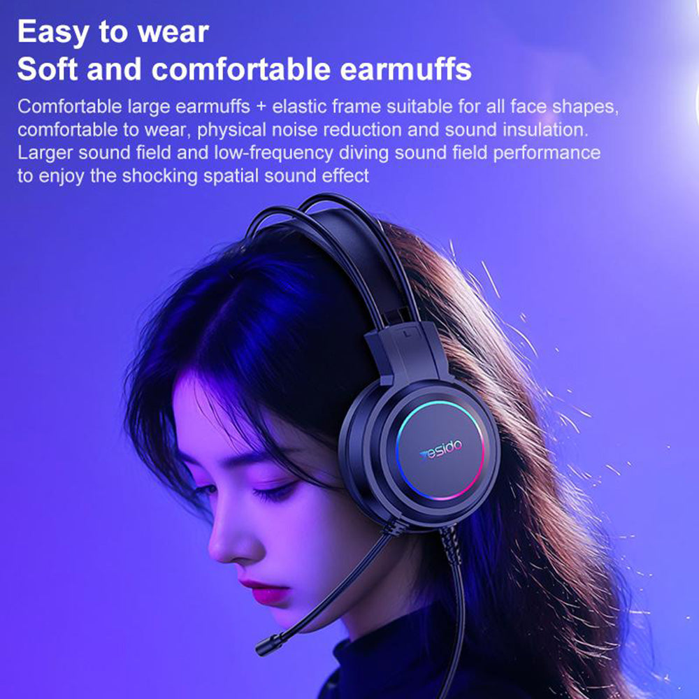 USB Gaming Headphones Yesido EK05, RGB, 1.2m, Black