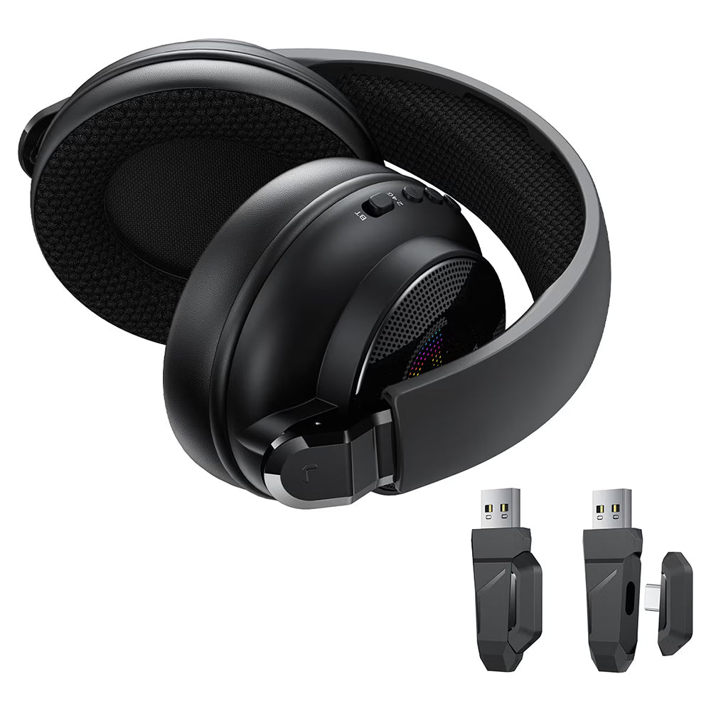 Acefast H15 trådløse gamingheadset, RGB, BT / Wi-Fi / kablet, sort