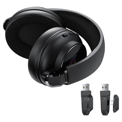 Acefast H15 trådløse gamingheadset, RGB, BT / Wi-Fi / kablet, sort