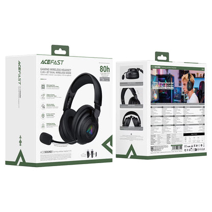 Acefast H15 trådløse gamingheadset, RGB, BT / Wi-Fi / kablet, sort