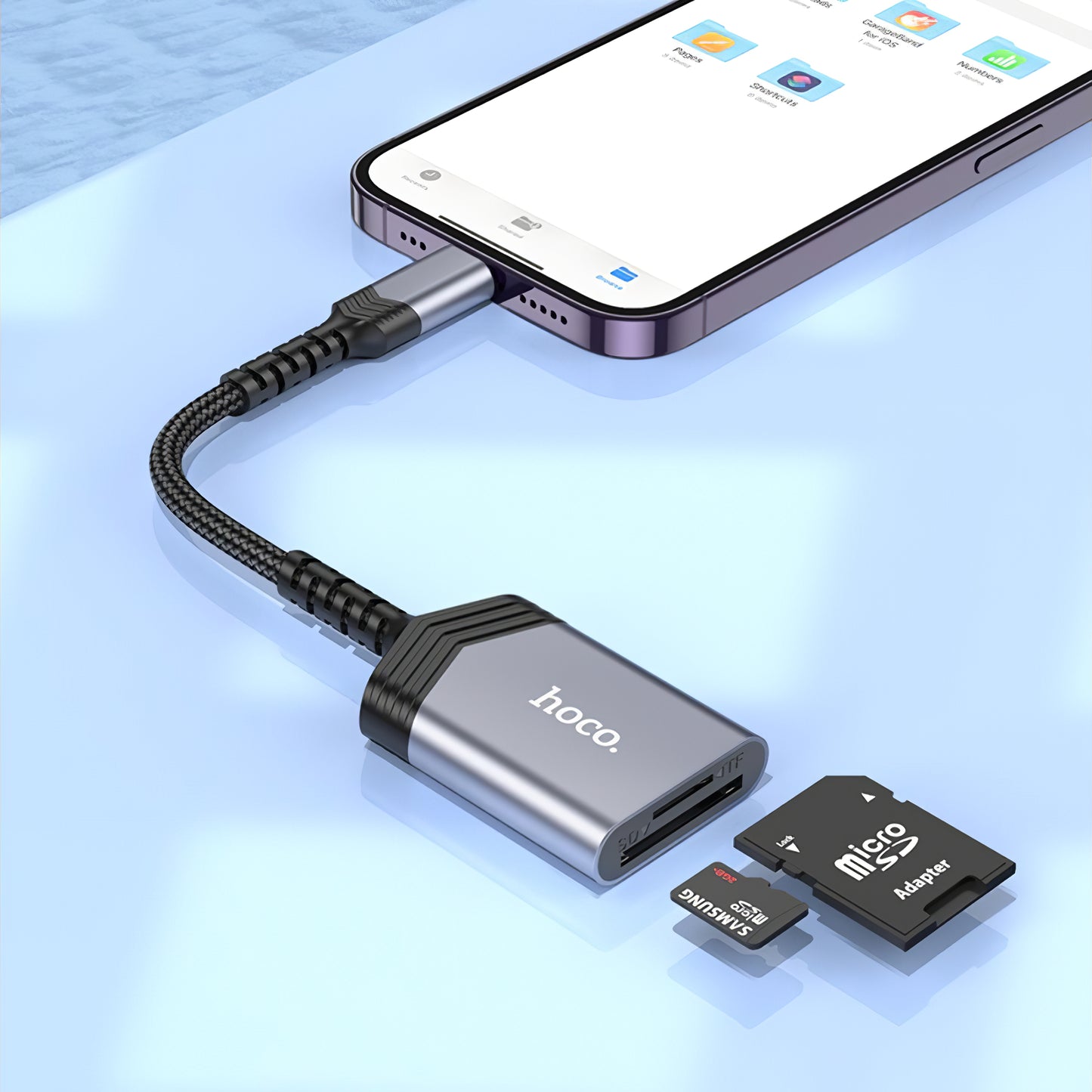 Kortlæser Lightning HOCO UA25, SD - microSD, Grå