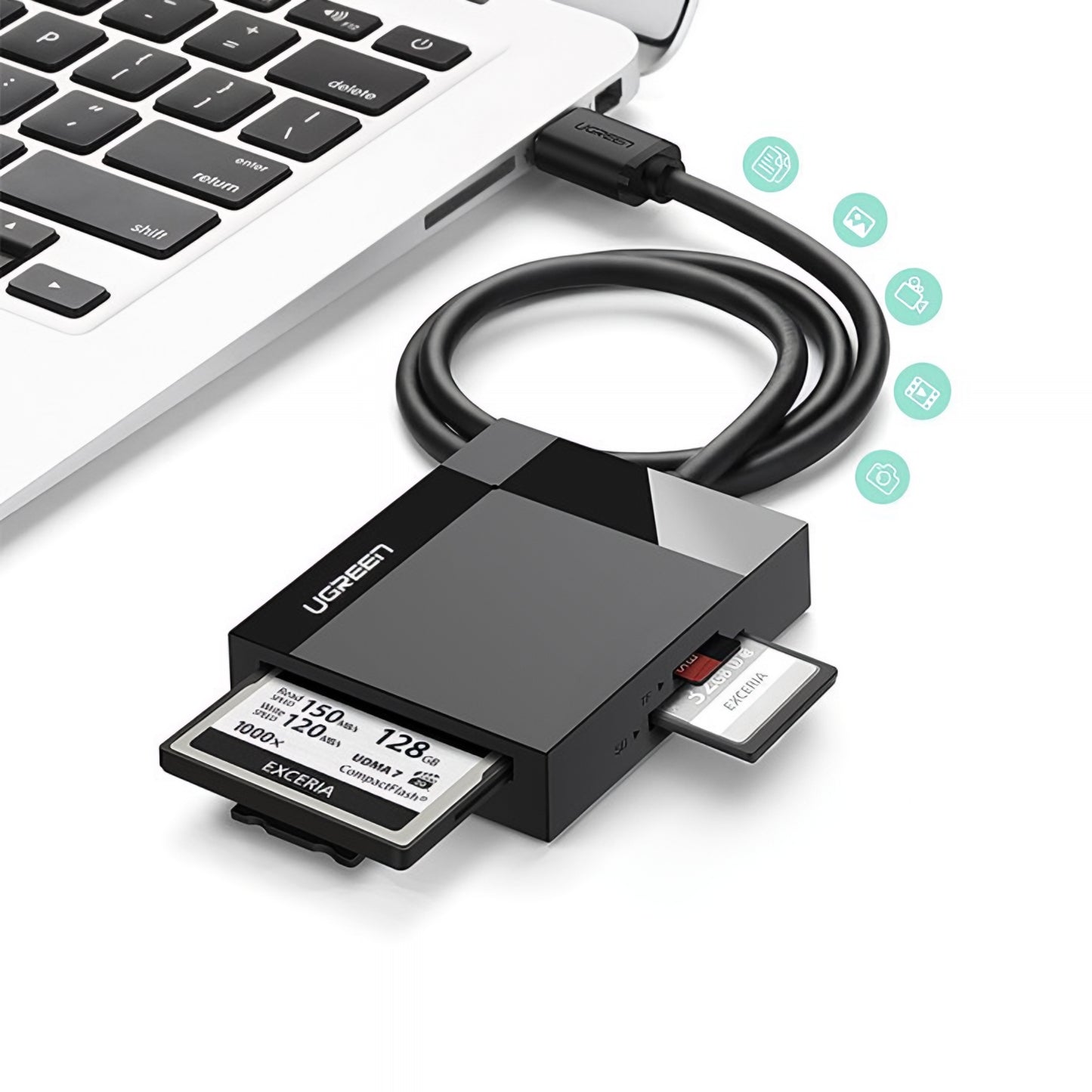 USB 3.0 Kortlæser UGREEN CR125, SD - microSD - CF - MS, Sort