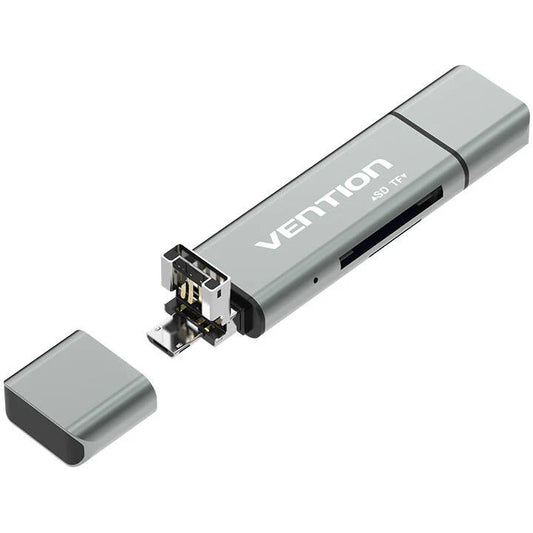 USB / USB-C / microUSB-kortlæser Vention, SD - microSD, Grå CCJH0