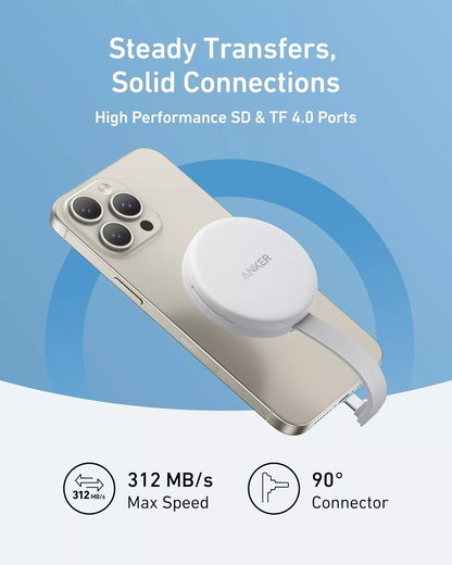 USB-C-kortlæser Anker MagGo til Apple iPhone USB-C, SD - microSD, Hvid A83D1G21