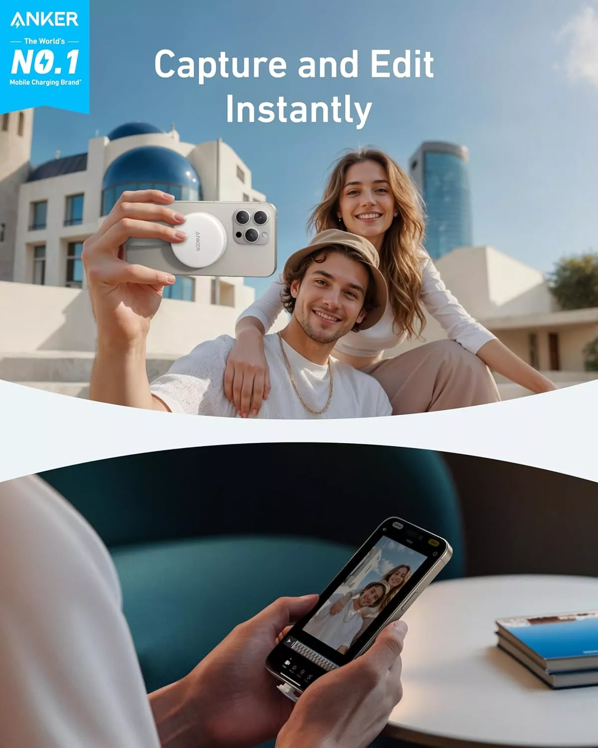 USB-C-kortlæser Anker MagGo til Apple iPhone USB-C, SD - microSD, Hvid A83D1G21