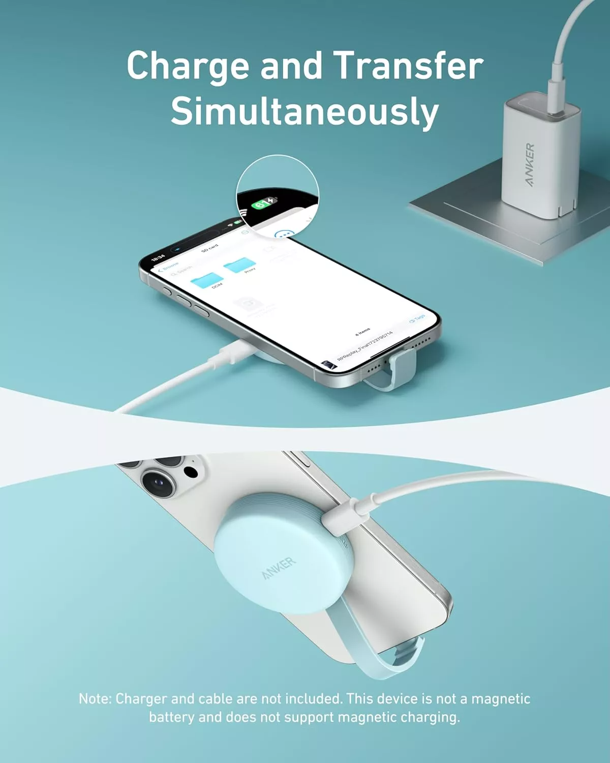 USB-C-kortlæser Anker MagGo til Apple iPhone USB-C, SD - microSD, Hvid A83D1G21