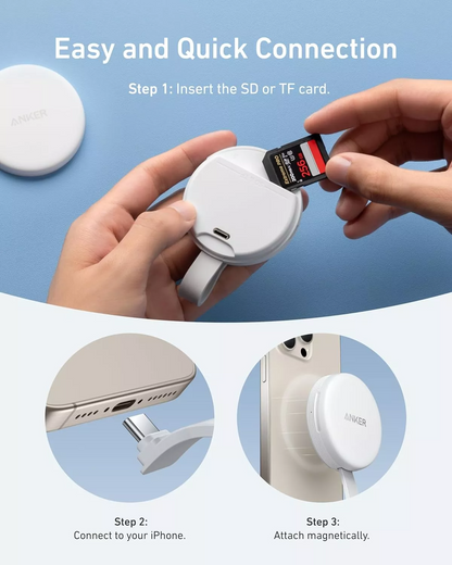 USB-C-kortlæser Anker MagGo til Apple iPhone USB-C, SD - microSD, Hvid A83D1G21