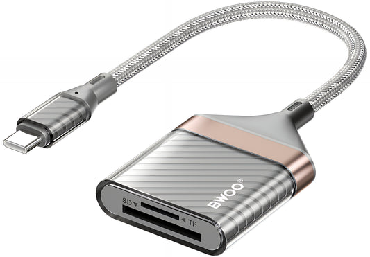 USB-C Kortlæser BWOO BZ64, SD - microSD, Grå
