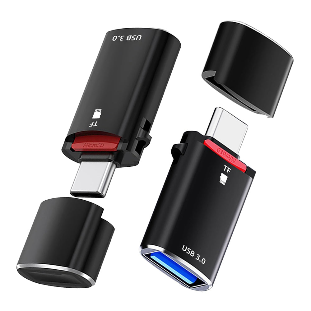 Kortlæser USB-C Techsuit AluVoltX, USB-A (OTG) - microSD, Sort