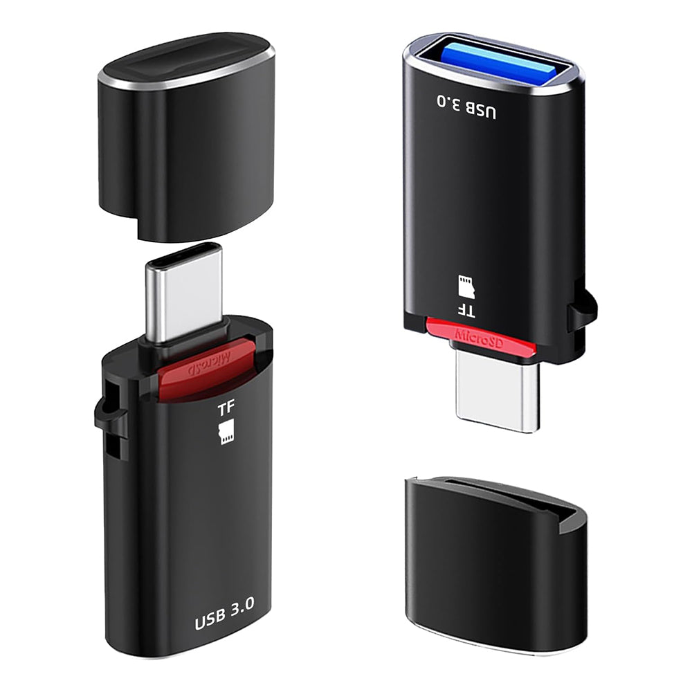 Kortlæser USB-C Techsuit AluVoltX, USB-A (OTG) - microSD, Sort
