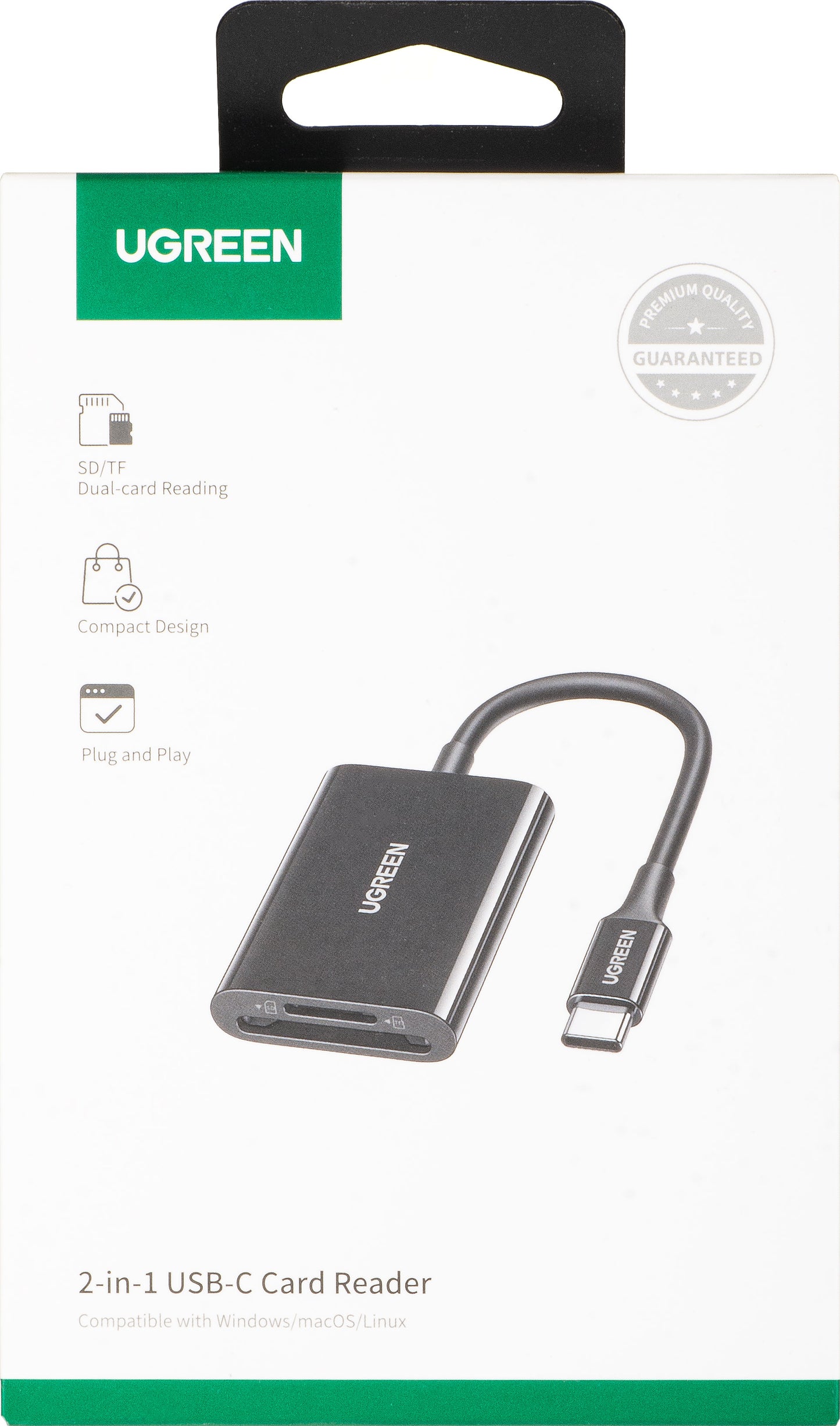 Kortlæser USB-C UGREEN CM265, SD - microSD, Sort