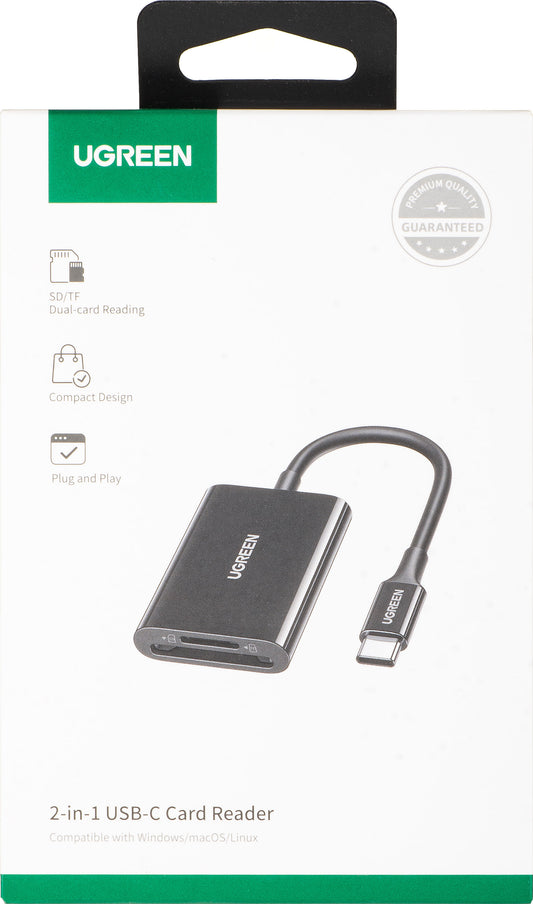 Kortlæser USB-C UGREEN CM265, SD - microSD, Sort