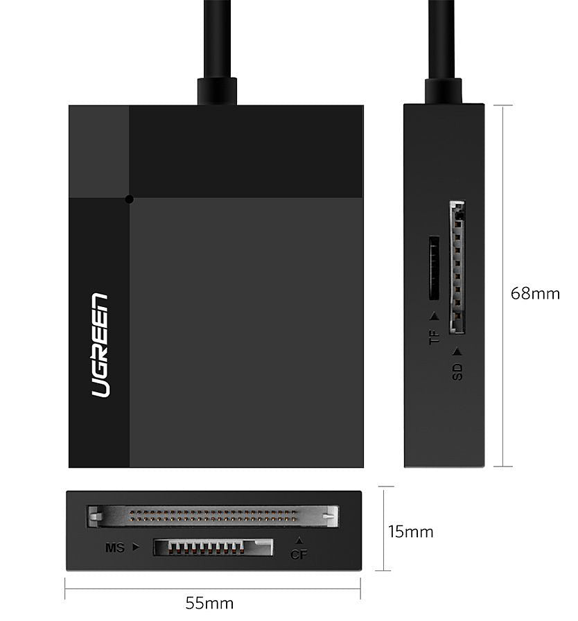 USB 3.0 Kortlæser UGREEN CR125, SD - microSD - CF - MS, Sort