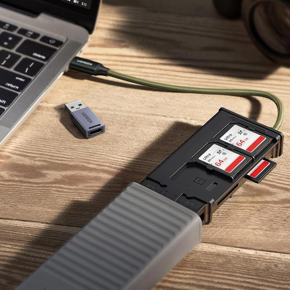 USB / USB-C Kortlæser med UGREEN CM856 (55899) Organizer, 2 x SD - microSD, Grå